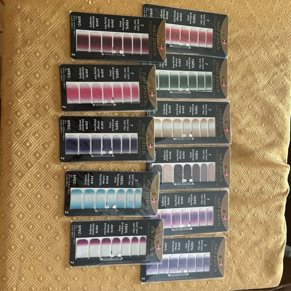 11 Pack Nail Patch French Manicure Stickers Glitter Nail Polish Strips.